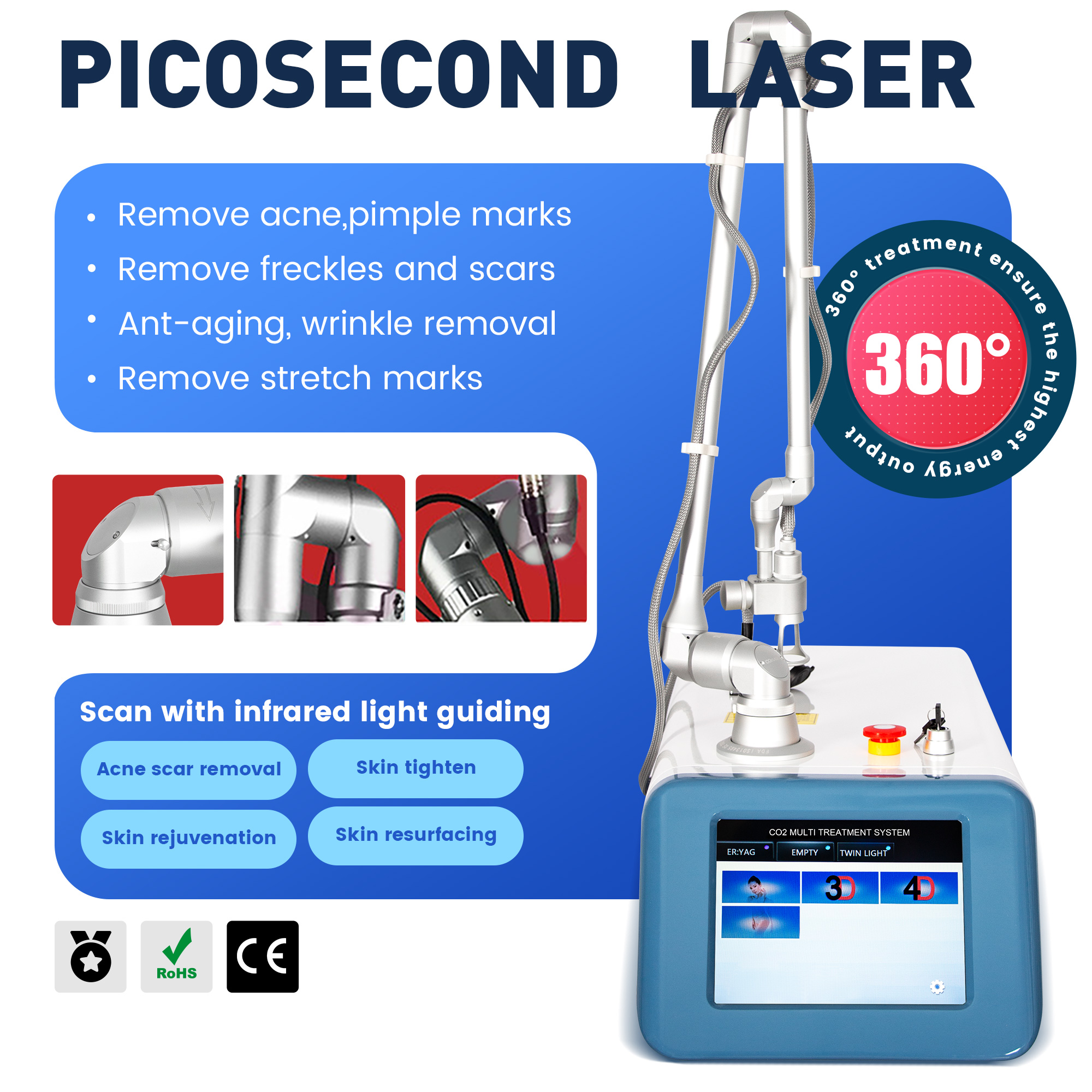 Fractional Laser Machine Professional Portable Co2 Bison Device 4d Fotona Skin Gestational Mark Treatment Device Salon
