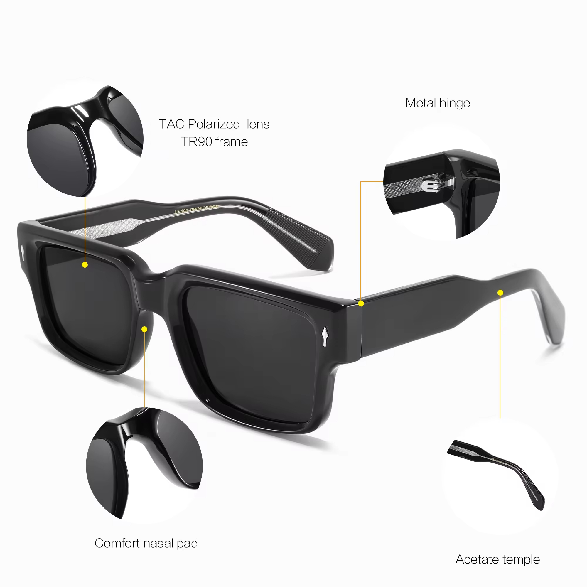 New low minimum order quantity luxury sunglasses polarized TR90 thick rectangular custom logo acetate sunglasses 2025