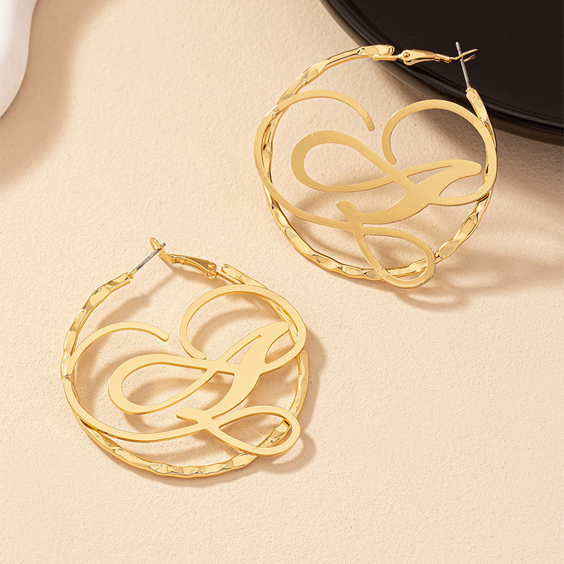 GoldButterfly 75mm Twisted Custom Name Earrings A-Z Original Letter Large Ring Earrings Name Earrings Personalized Womens Gifts 241025
