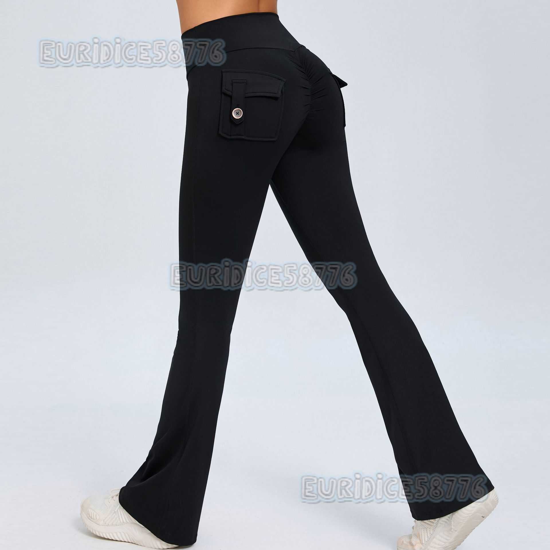Button Peach Hip Lift Yoga Flare Pants Fitness Sports Wide Leg Slightly Flared Pants High Waist Quickdry Yoga Pants for Women H250825
