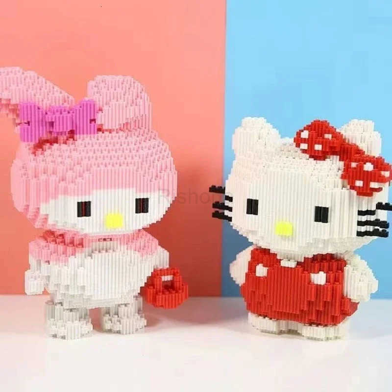 Sanrio Hello Kitty Kuromi My Melody Anime Peripheral Cartoon Kawaii Cute Building Blocks Assembled Toys Creative Decoration Gift X250826