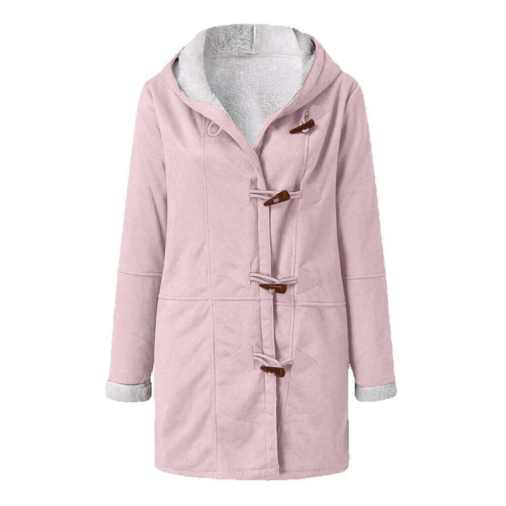 2021 Long Sleeve Horn Button Women's Fleece-Lined Warm Jacket
