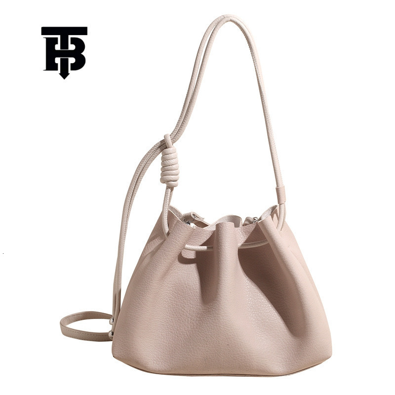 TB BHULAMTE Designer's Simple And Luxurious Women's Drawstring Bucket Bag New Seamless Soft Leather Shoulder Crossbody Bag Fashion Casual Sh