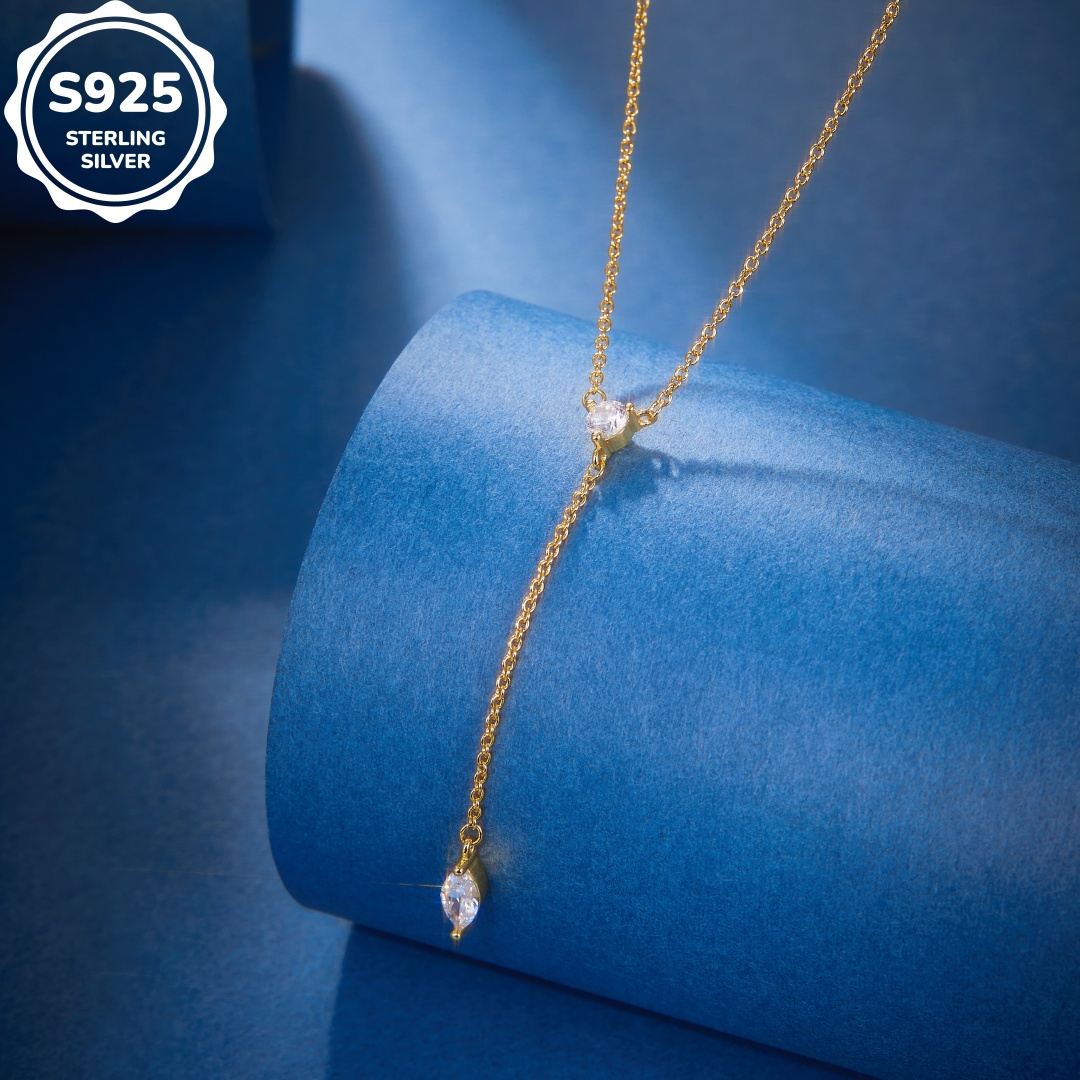 MT 925 Sterling Silver Y-Shaped Marchioness CZ Pendant Charm Necklace, Women's Fine Jewelry Necklace Wholesale