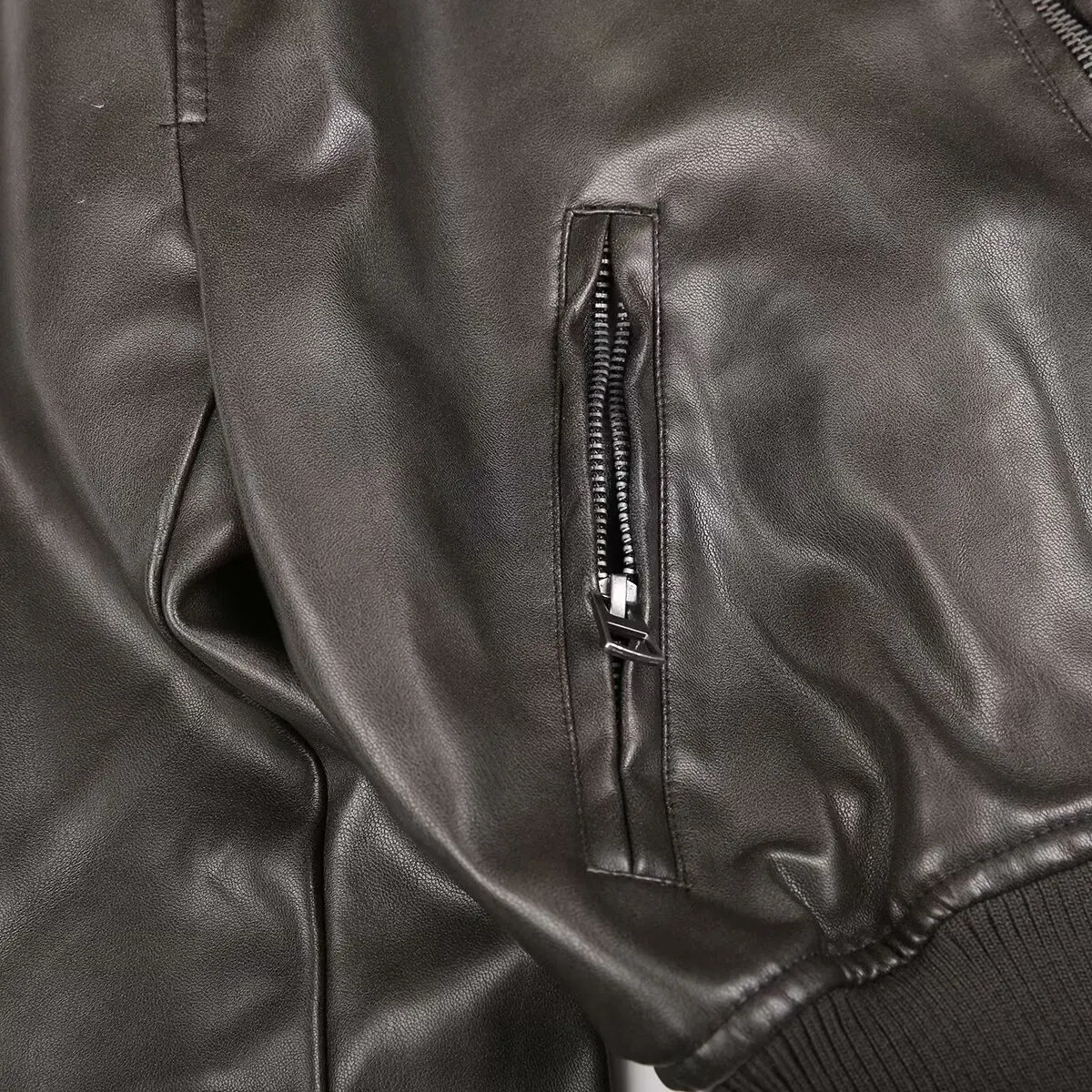 BSK TRAF Girl Stand Collar Distressed Faux Leather Bomber Jacket 2025 Womens Fashion 250825