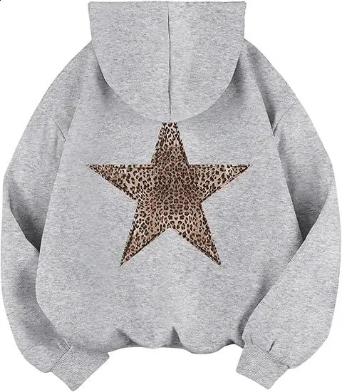 Star Graphic Hoodies Oversized Y2k Leopard Print Hooded Sweatshirt Cheetah Hoodie Streetwear Unisex Pullover Tops yy250826