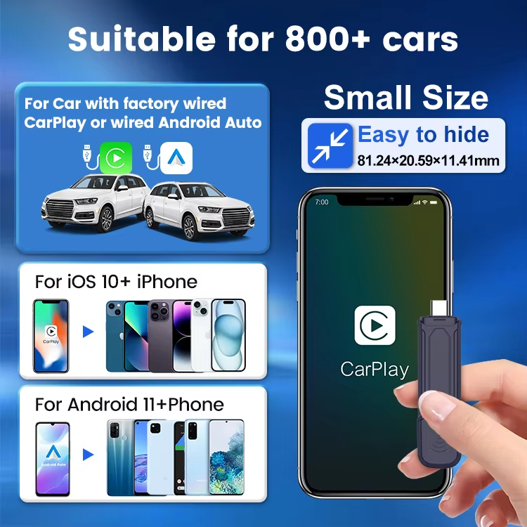 KOWANKIT Wireless CarPlay Android Auto Ai Box, Plug & Play Dongle Converts Wired To Wireless, 2in1 Car Accessories, No Delay, U2W Mini5 PRO