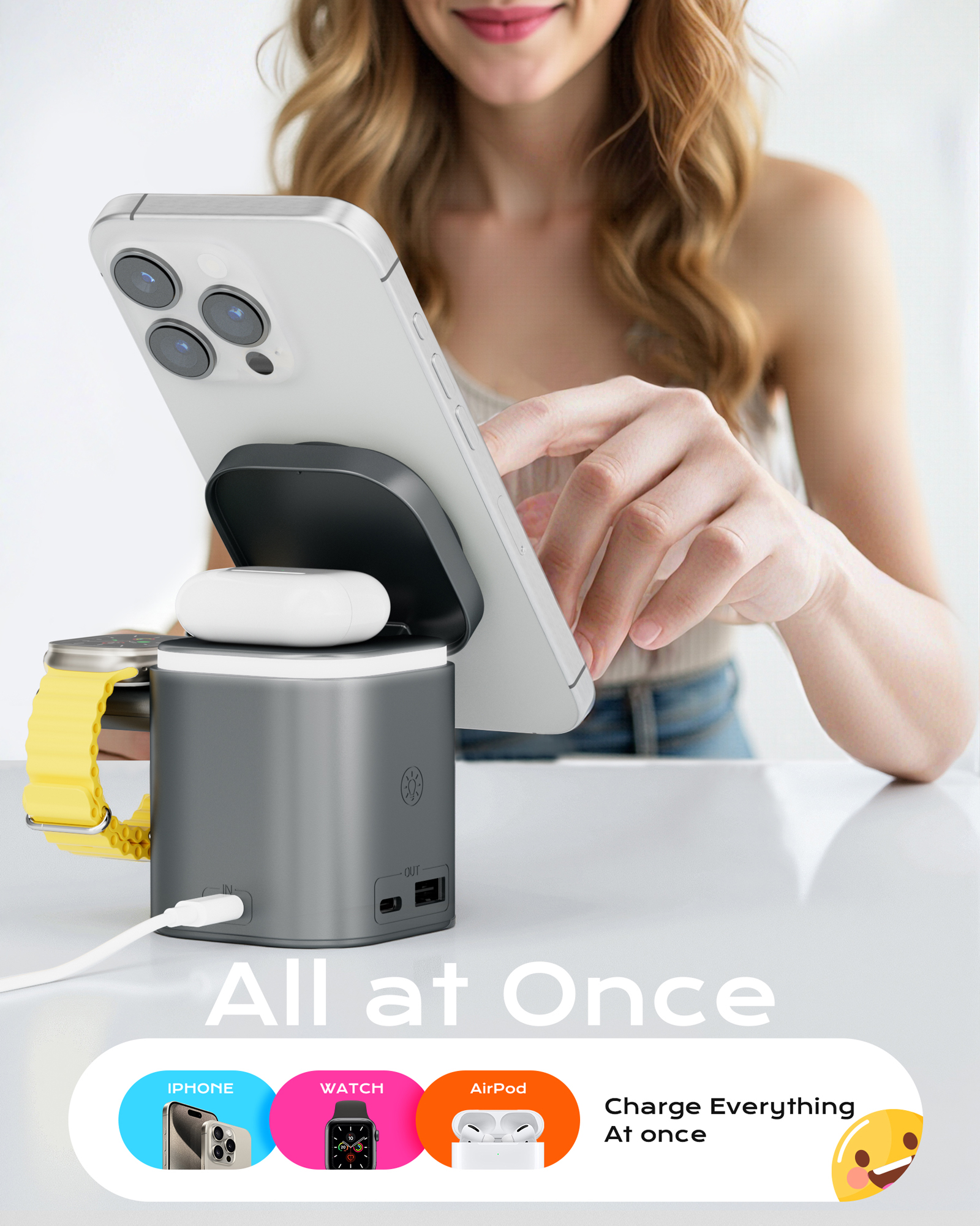 3 in 1 Magnetic Wireless Charging Station for iPhone, Portable MagSafe Wireless Charger Stand iPhone with Plug iPhone 16 15 14 13 12 Pro/Pro Max/Plus 