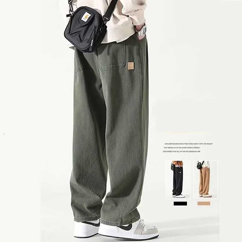 3842 American Fashion Brand Wide Leg Pants Men Green Khaki Joggers Baggy Drawstring Cargo Trousers Men Y2K Allmatch Pants W250826