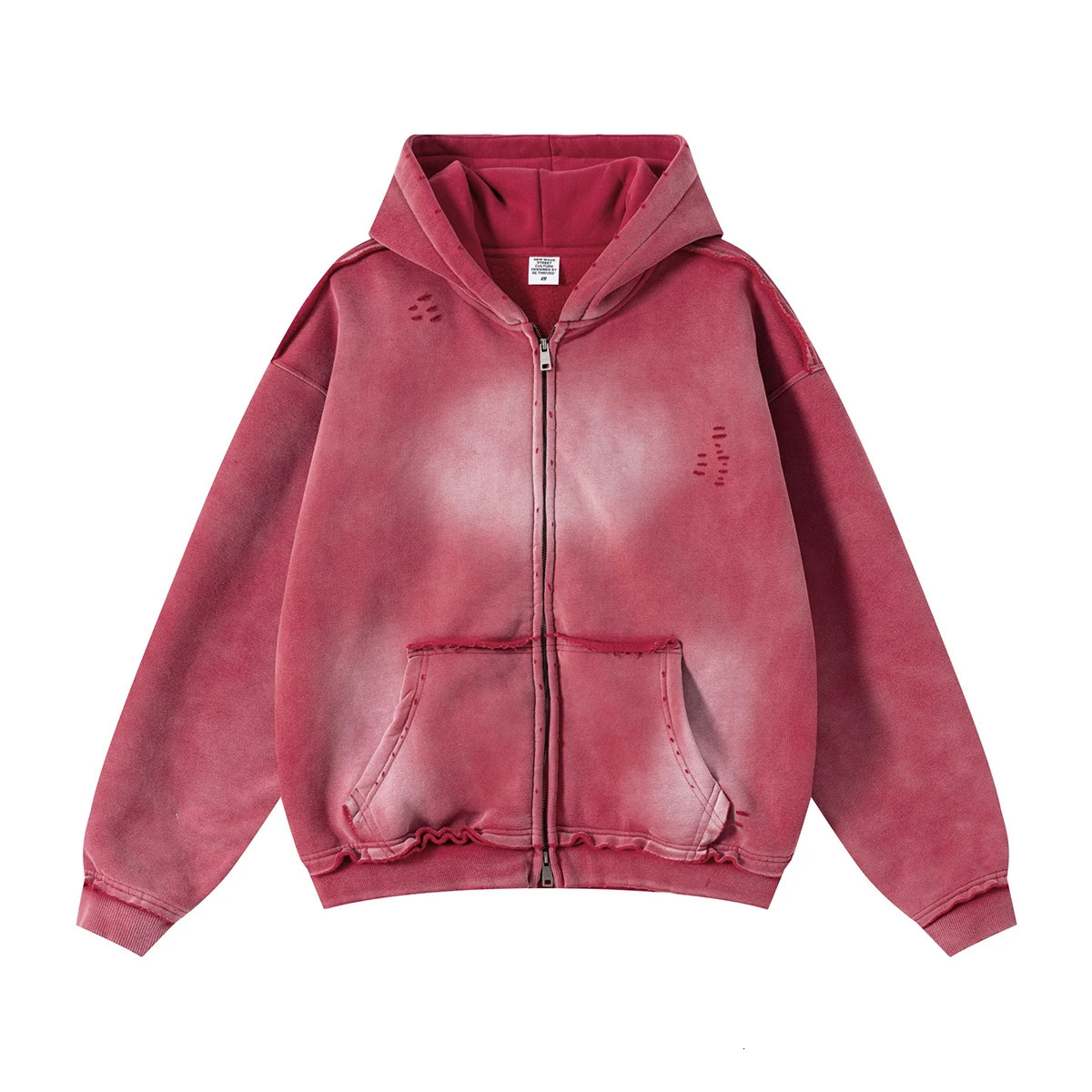 Mens Zip Up Hoodies Y2k Distressed Washed Oversize Cardigan Hoodie Plus Plush Tiedye Fraying Hooded Sweatshirt Autumn Winter 250826