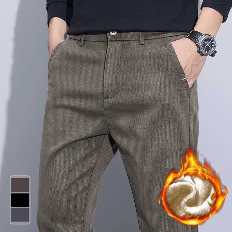 2025 New Winter Korean Thickened Mens Pants Fleece Warm Casual Business Stretch Velvet Trousers Brand Plush Mens Clothing Pants W250826