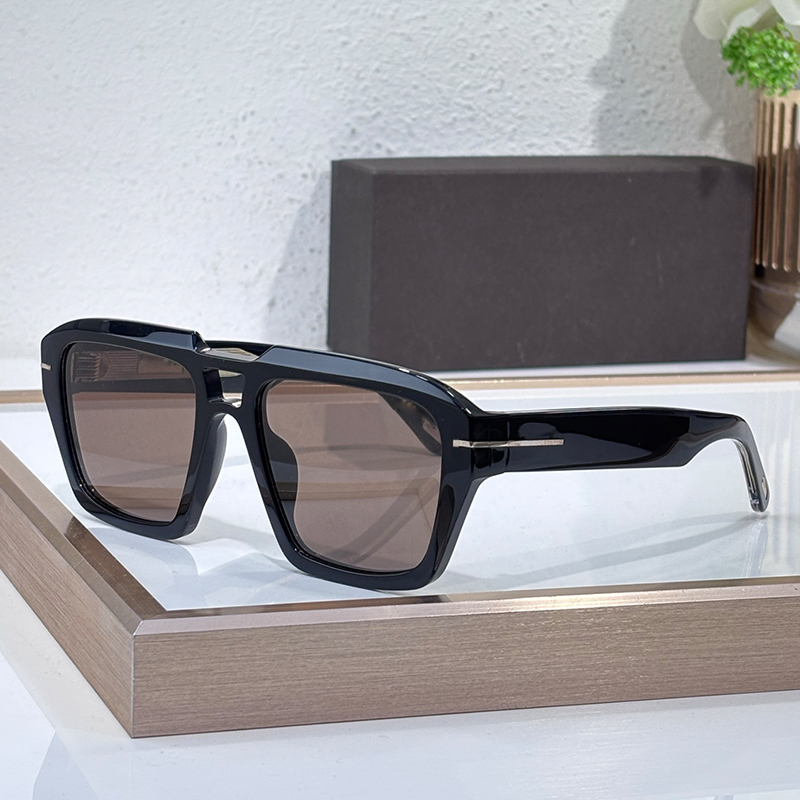 Designer Sunglasses For women TF 1202 Icon Navigator Sunglasses Black Acetate Grey Lenses Square Sunglasses Leisure Vacation Sunglasses 100% UV PROTECTION