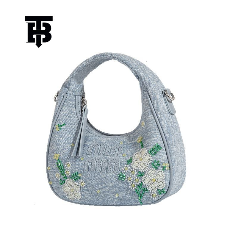 TB BHULAMTE Designer Luxury Women's Single Shoulder Underarm Small Square Bag Cowboy Nail Bead Flower Heavy Industry Embroidery Handbag Casual St