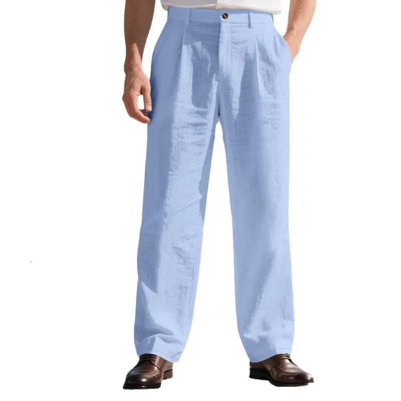 European and American Mens Linen Solid Color Casual Suit Pants New Fashion Beach Wideleg Trousers W250826