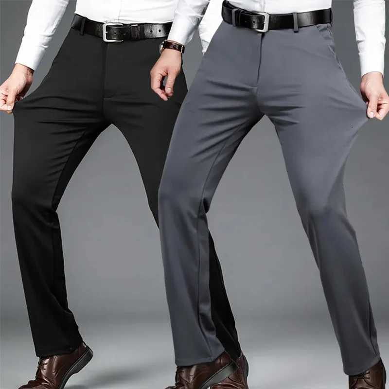 2942 Mens Summer Thin Fashion Business Casual Suit Pants Long Pants Mens Elastic Straight Sleeve Formal Pants Plus Size 2840 W250826