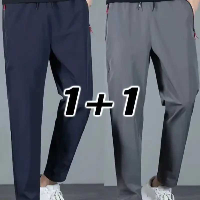 2 Pieces Mens Casual Pants Stretch Elastic Waist Jogger Korean Classic Blue Black Gray Male Brand Trousers Large Size 2025 New W250826
