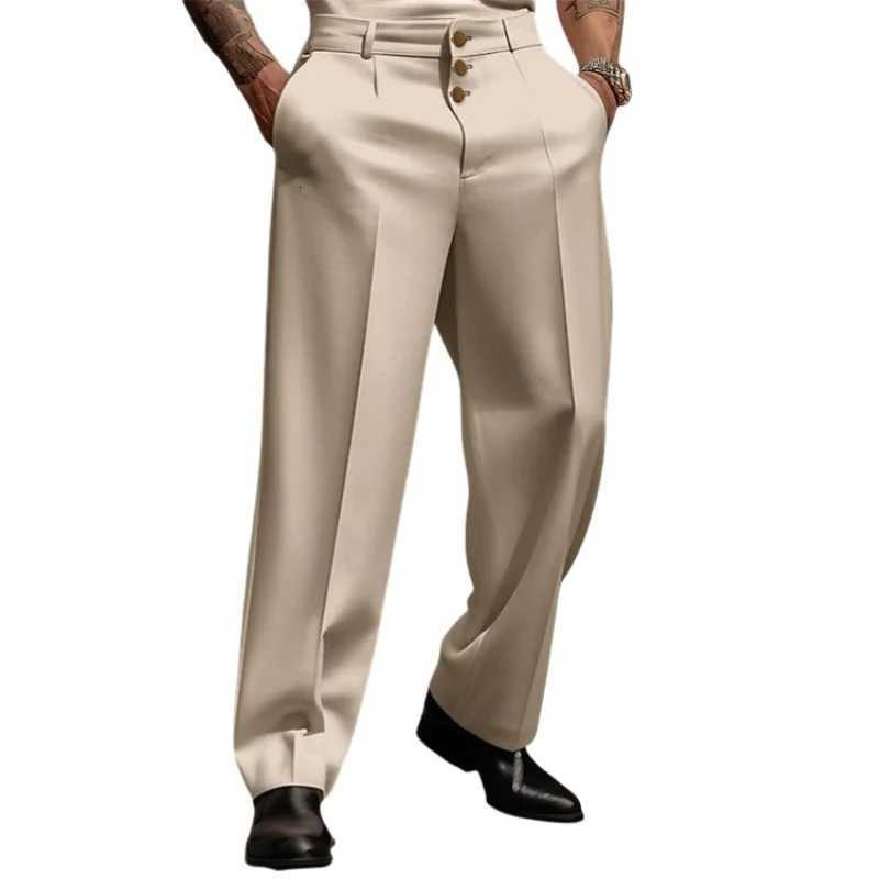 Mens Stand Pocket Elegant Wide Leg Pants Solid White Formal Party Trousers Plus Size 3XL Mens Fashion Triple Buttons Suit Pants W250826