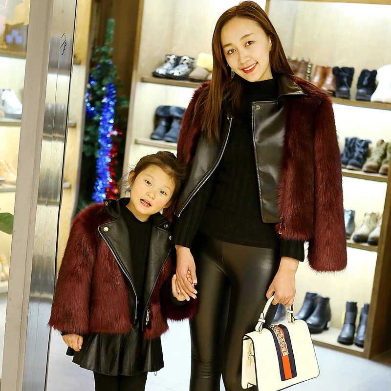 Winter Mother Daughter Faux Fur Leather Coat Childrens Artificial Fox Fur Girls Jacket Kids Elegant Boutique Clothes TZ422 250826