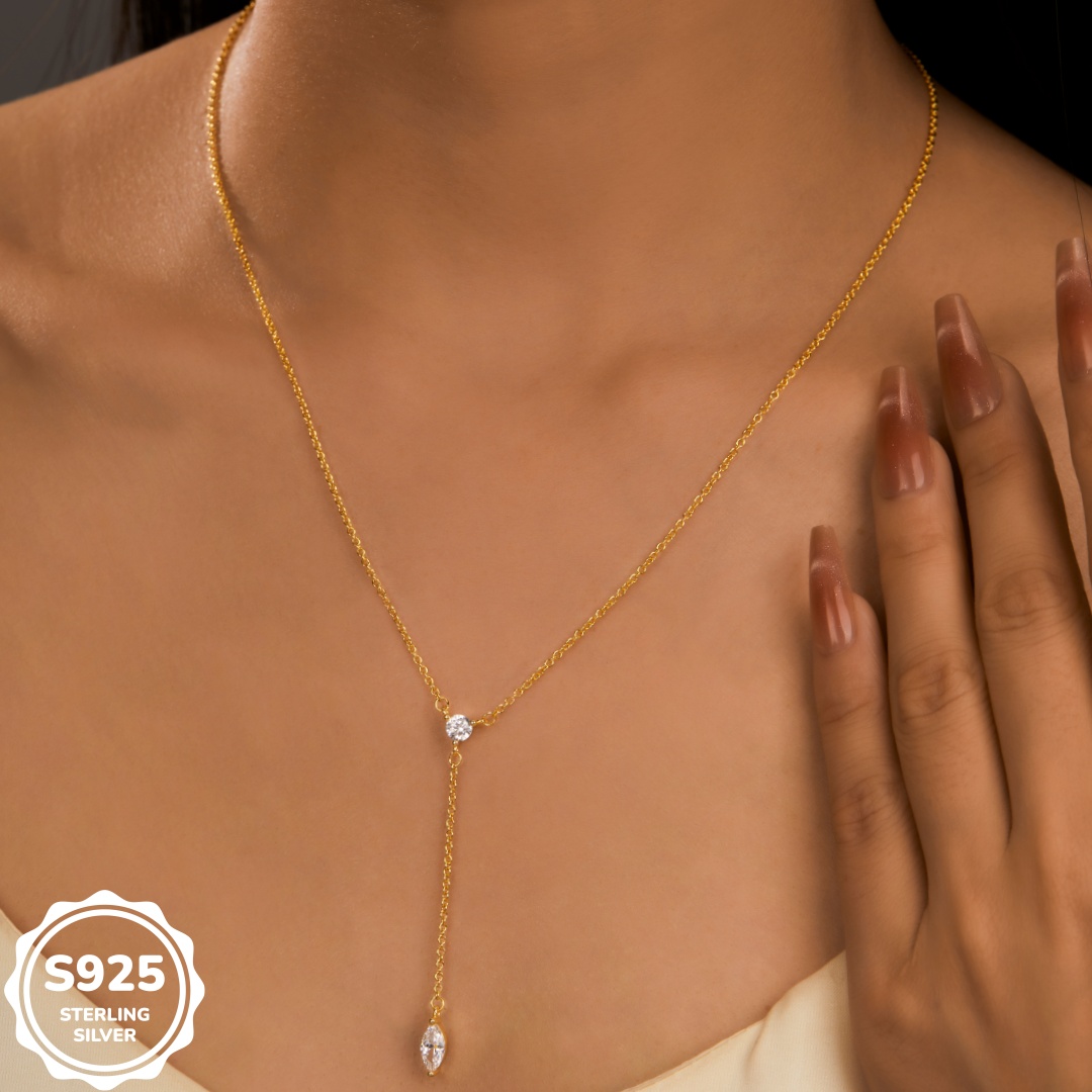 MT 925 Sterling Silver Y-Shaped Marchioness CZ Pendant Charm Necklace, Women's Fine Jewelry Necklace Wholesale