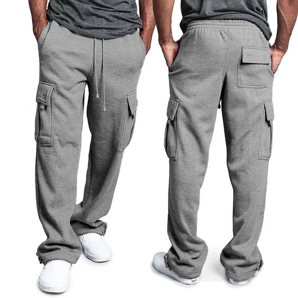 Mens Sweatpants Straight Fit Joggers for Sports and Streetwear Loose Oversized Drawstring Long Pants Men Multipocket Pants W250826