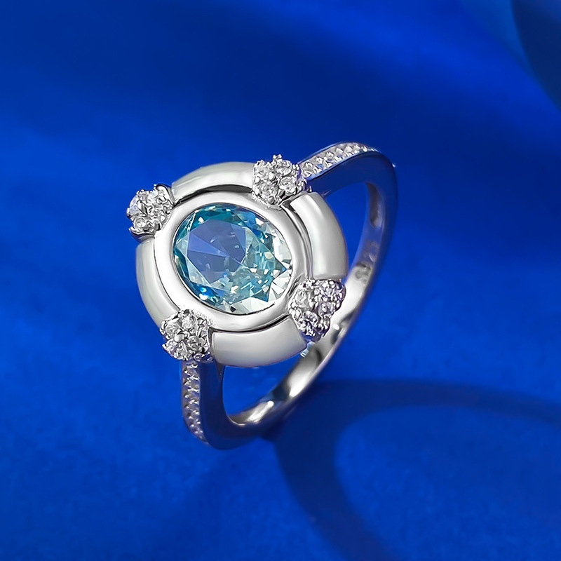 2025 Choucong Brand Luxury Jewelry 100% 925 Sterling Silver Oval Cut Aquamarine Lab Moissanite Dimaond Gemstones Party Eternity Women Engagement Band 