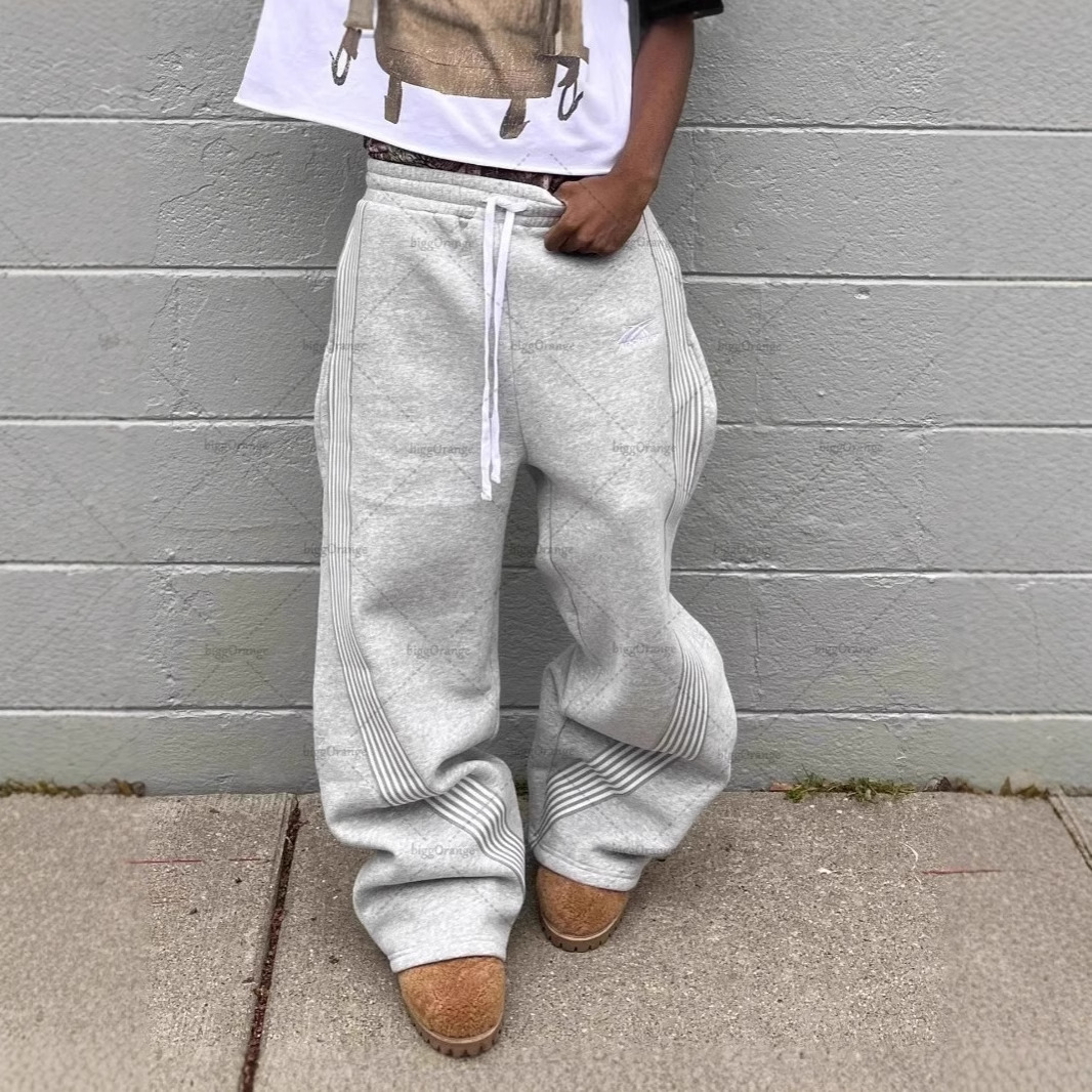 European and American double-waist embroidered sweatpants for men and women trendy brand high street trousers fake two-piece pants loose wide-leg pant