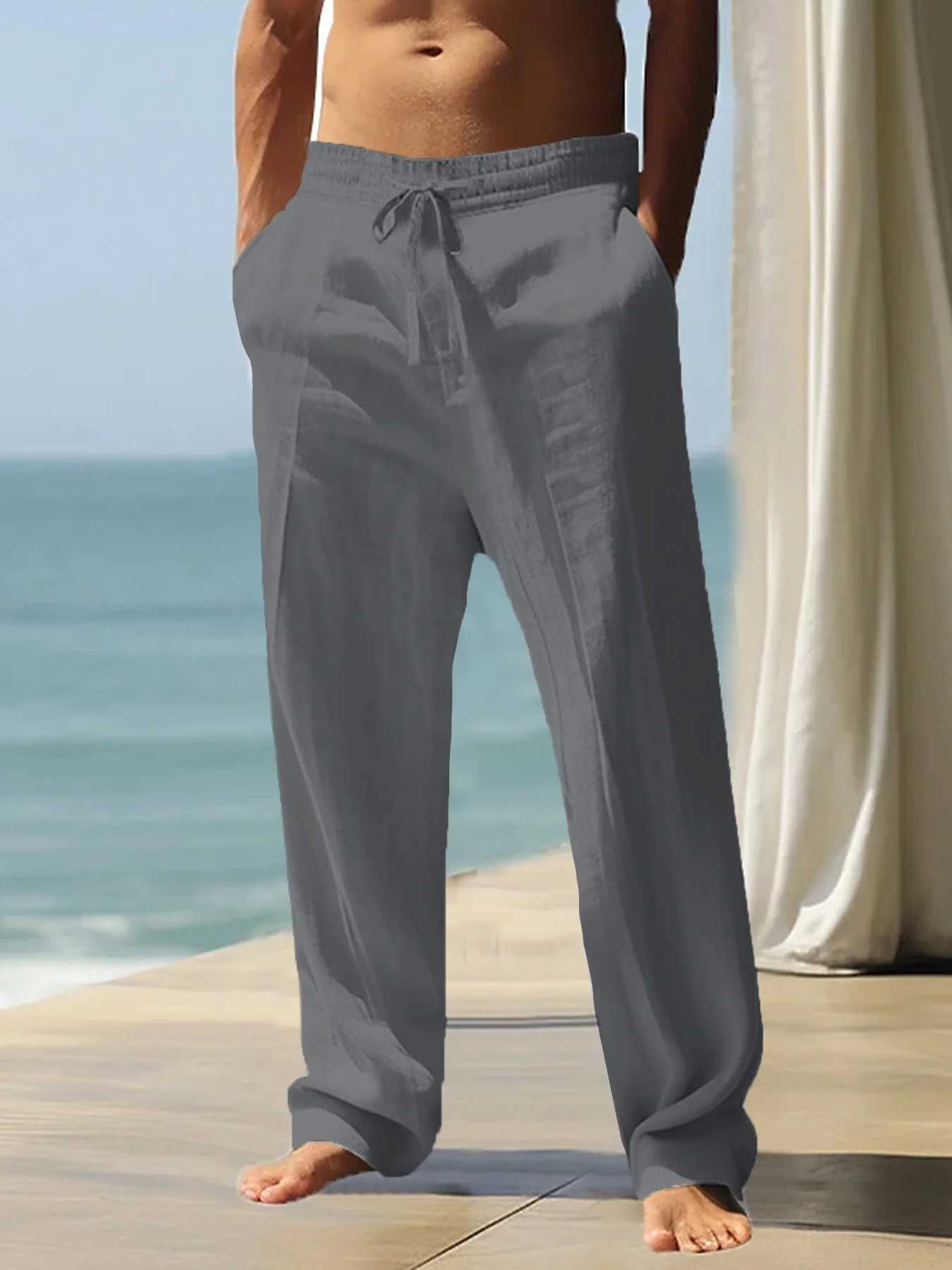 Mens Casual Breathable Pants Summer Solid Color Elastic Waist Trousers Loose Fit Lightweight Wide Leg Pants Streetwear W250826