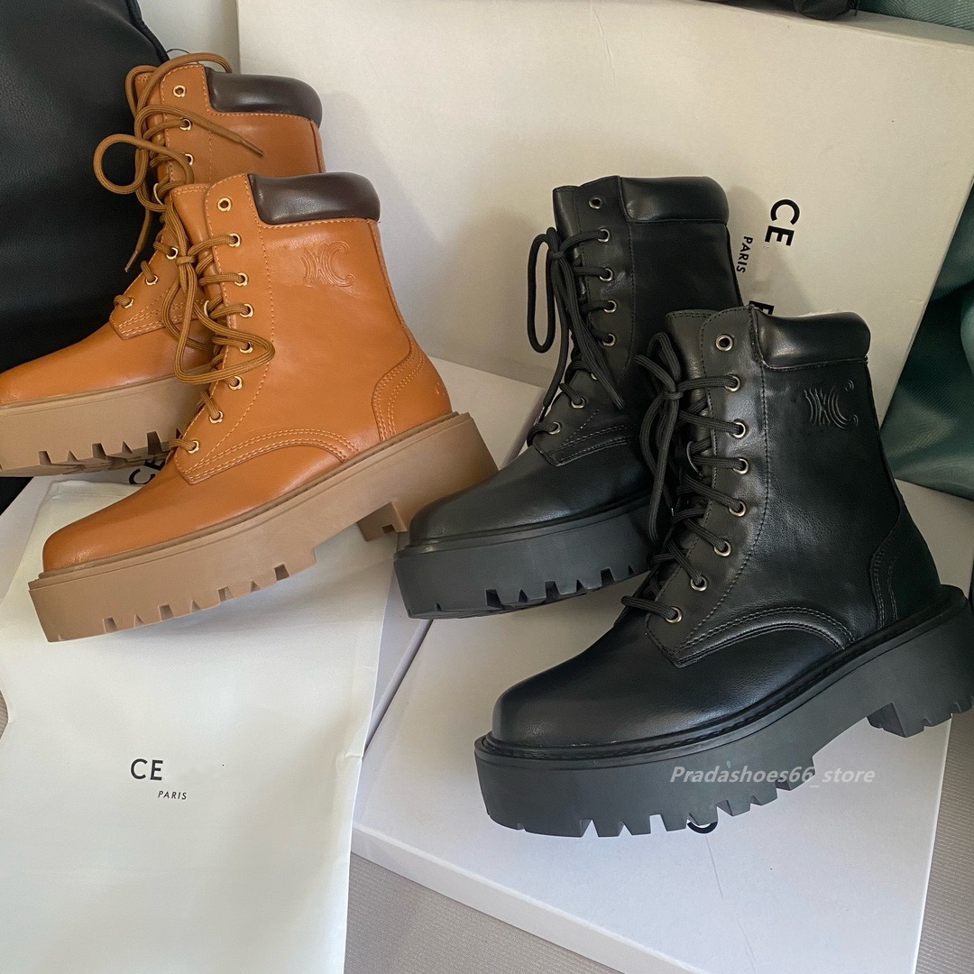 Luxury designer cc boots Lace-up Combat Women Boots Chunky Heel Platform Women Boots British Style Thick Sole Increase Height Casual Boots ce Shoes Celi