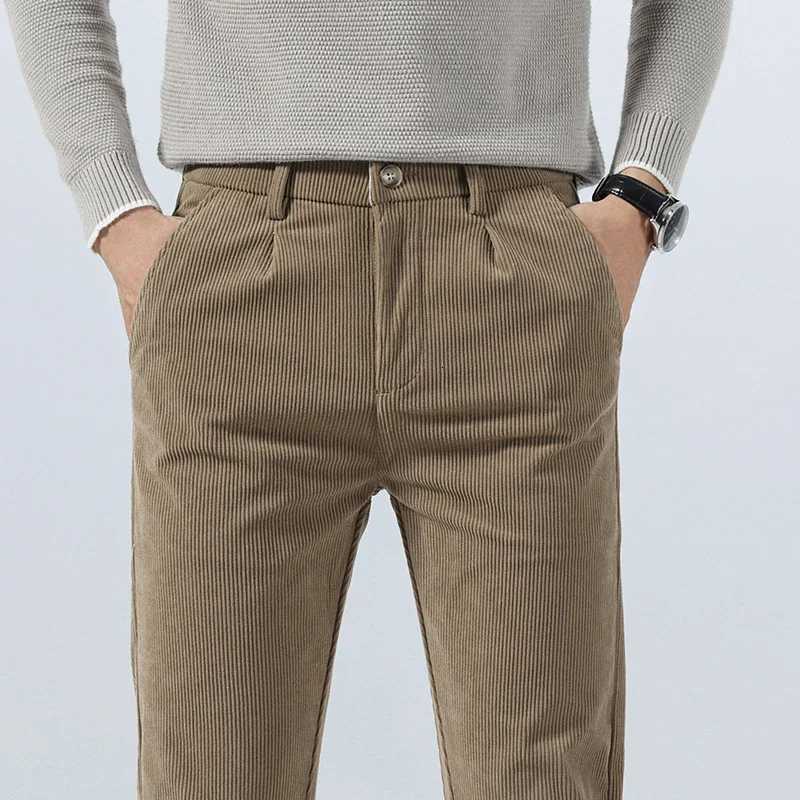 2024 Spring Autumn Mens Corduroy Casual Pants Business Fashion Solid Color Elastic Regular Fit Trousers Male Size 2938 W250826