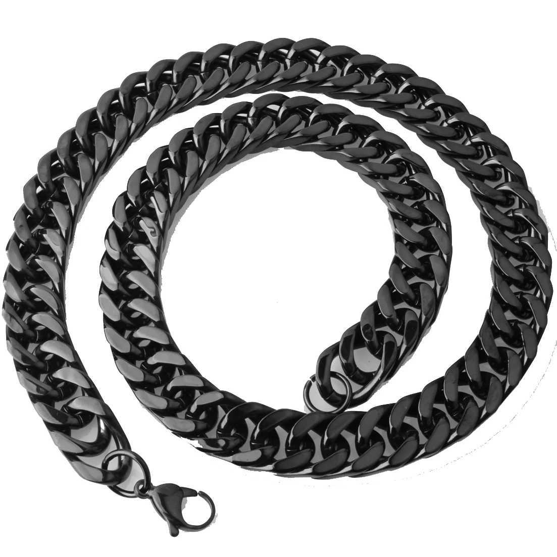 10121417MM Width Stainless Steel Cuban Link Chain Necklace for Men Wholesale Black Chain Mens JewelryXJ250826