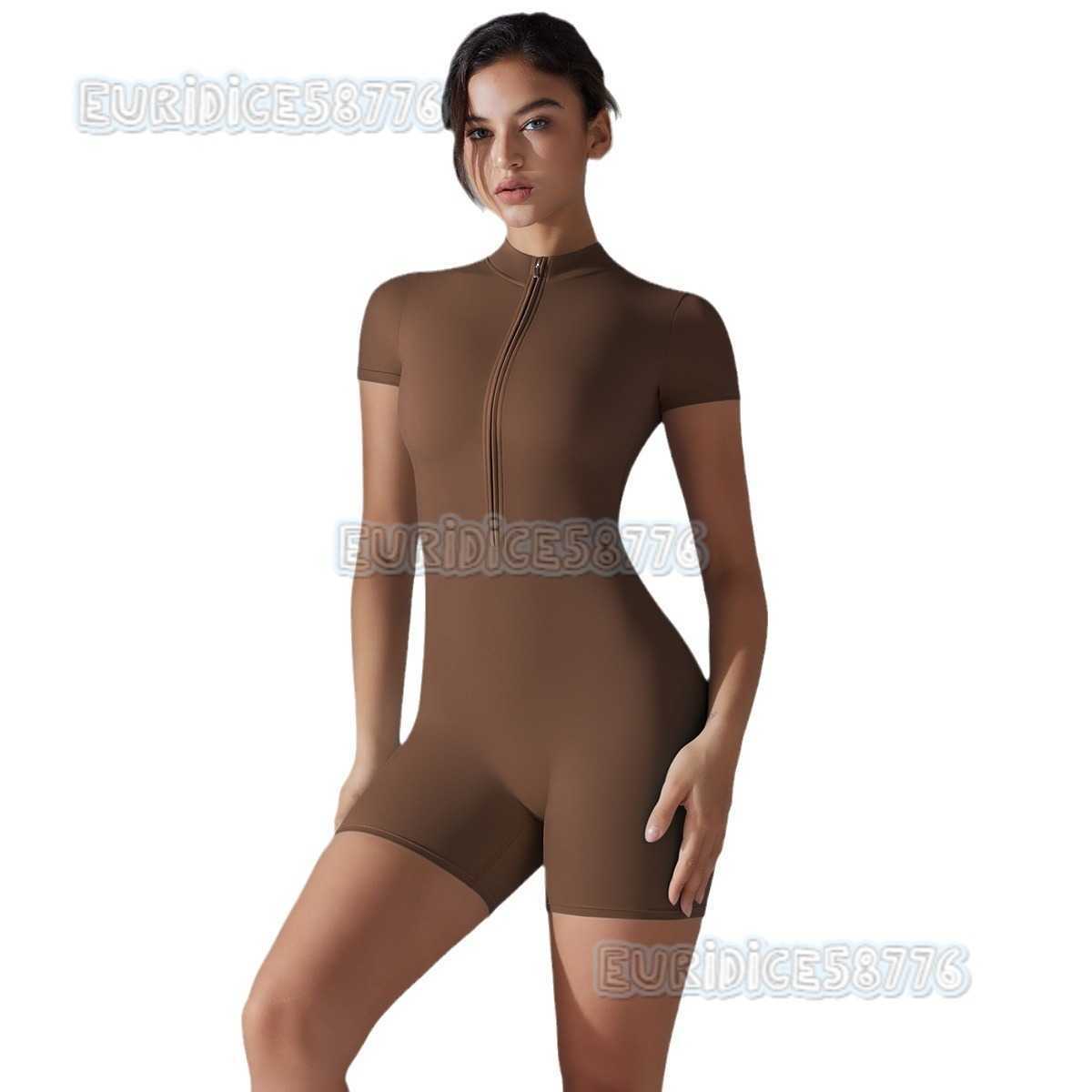 New Summer Zipper Short Sleeve Shorts Yoga Jumpsuit Women Dance Fitness Tight Sports Bodysuit H250825
