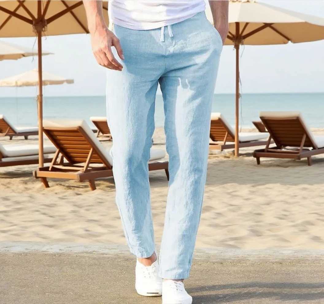 Mens Cotton Linen Pants Joggers Sweatpants Streetwear Breathable Solid Color Vacation Linen Trousers Autumn Loose Casual Pants W250826