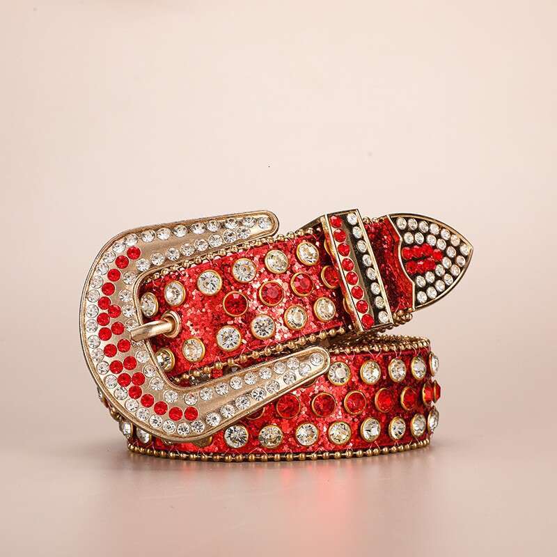womens belt rivet alloy rhinestone inlaid pin buckle threepiece set punk style hiphop trend