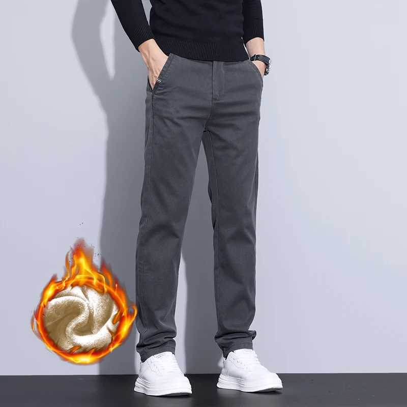 2025 New Winter Korean Thickened Mens Pants Fleece Warm Casual Business Stretch Velvet Trousers Brand Plush Mens Clothing Pants W250826