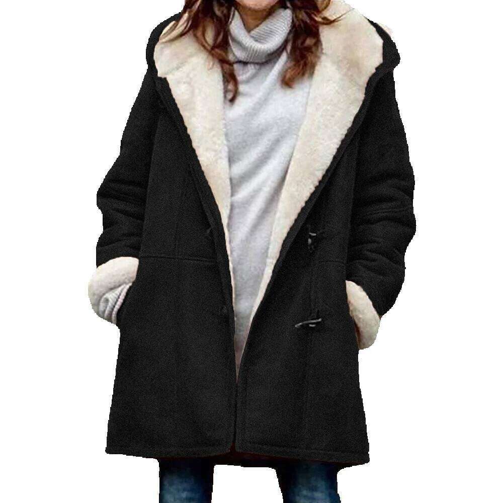 2021 Long Sleeve Horn Button Women's Fleece-Lined Warm Jacket