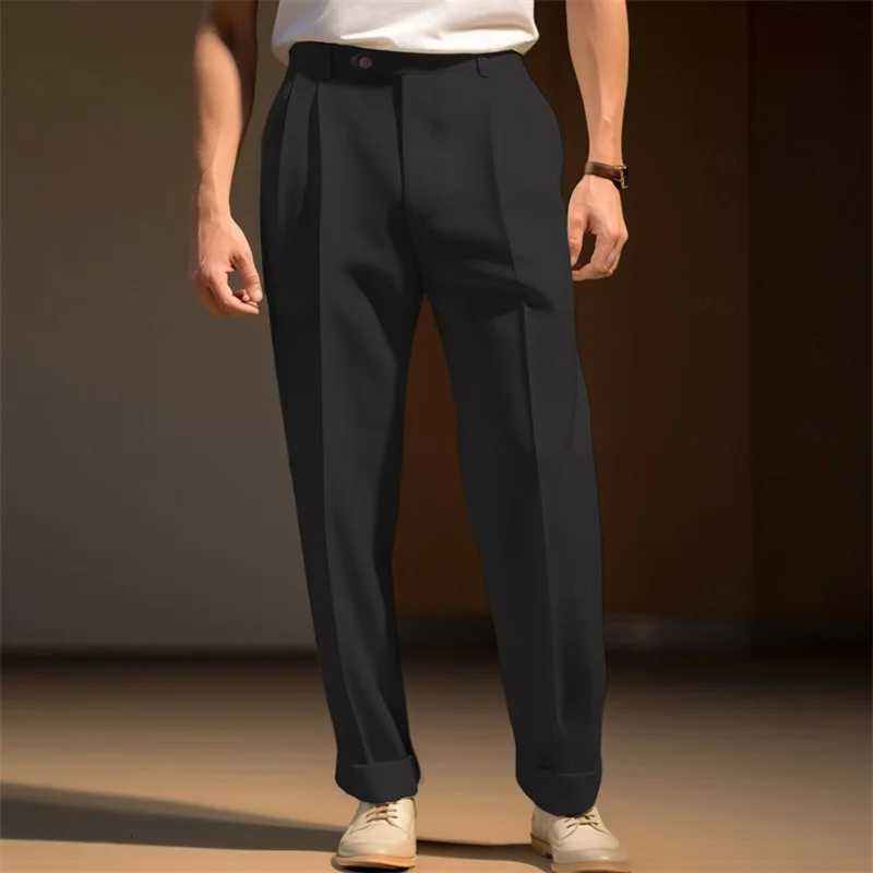 Men s Fit Dress Pants Solid Color Flat Front Trousers Classic Business Casual Suit Pants Modern Formal Wear Hemmed Bottoms W250826