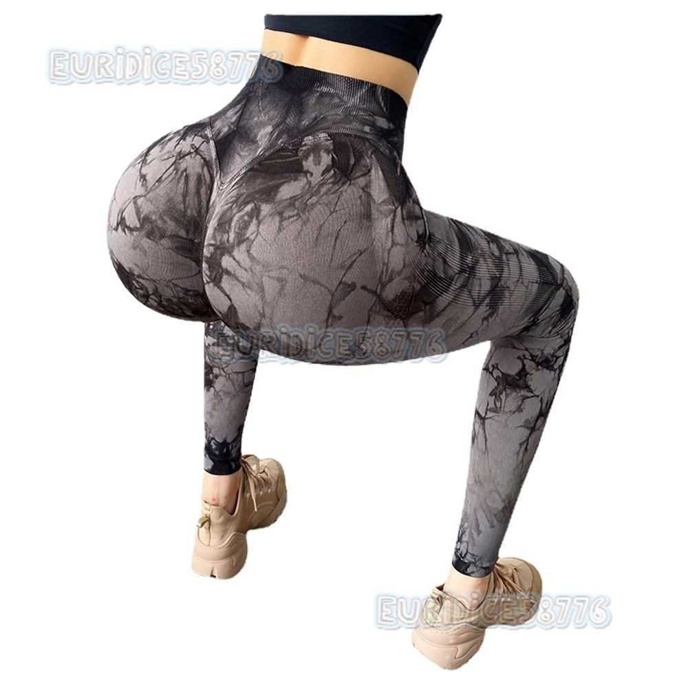Tiedye Fitness Pants for Women Peach Butt High Waist Seamless Hiplifting Outdoor Jacquard Running Fitness Yoga Ninepoint Pants for Autumn and Winter H