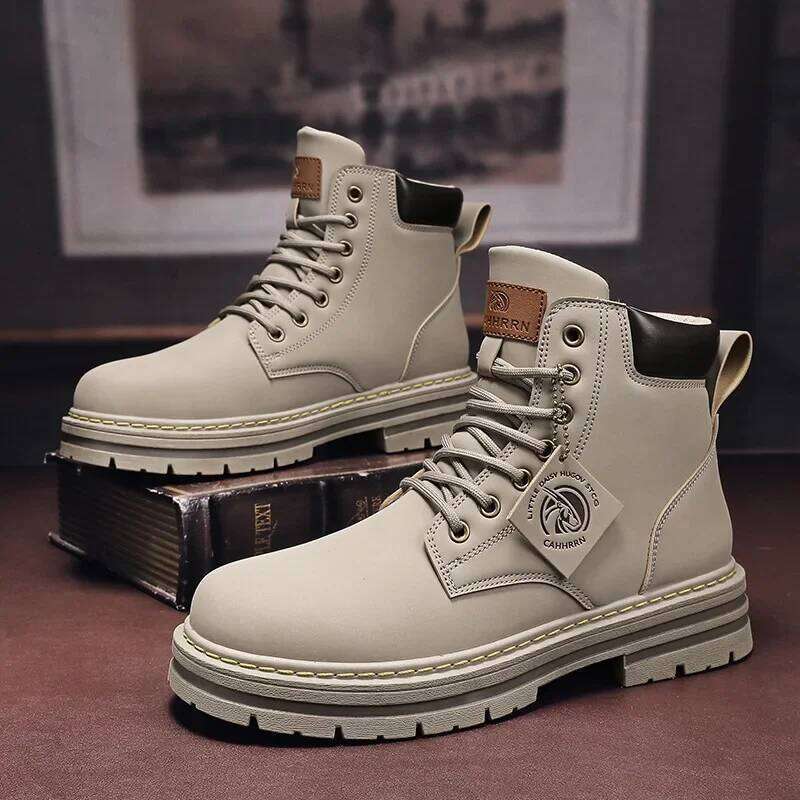 High Top Men's Leather Fashion Motorcycle Ankle for Men Winter Boots Man Shoes Lace-Up Botas Hombre