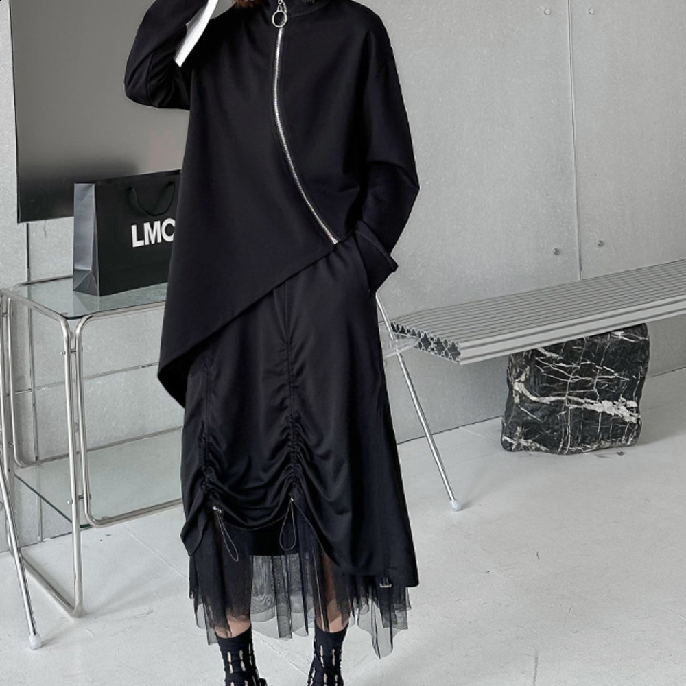 INCERUN Men Cloak Coats Solid Color Turtleneck Zipper Streetwear Irregular Ponchos Fashion Casual Men Long Trench S-5XL 240805