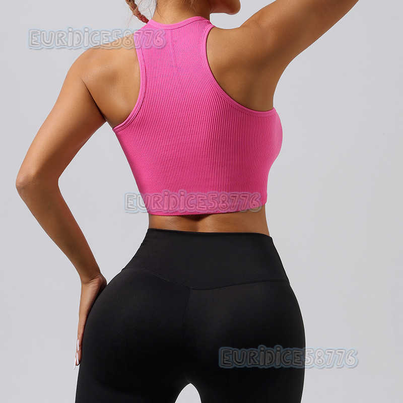 Womens Halter Neck Nylon Sports Bra Yoga Sweatwicking Seamless Underwear Running Quickdry Tank Top Short Style H250825