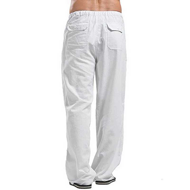 Mens Cotton Linen Pants Loose Cool Casual Long Pants Elastic Waist Long Pants Casual Large Size Streetwear Lightweight Trousers W250826