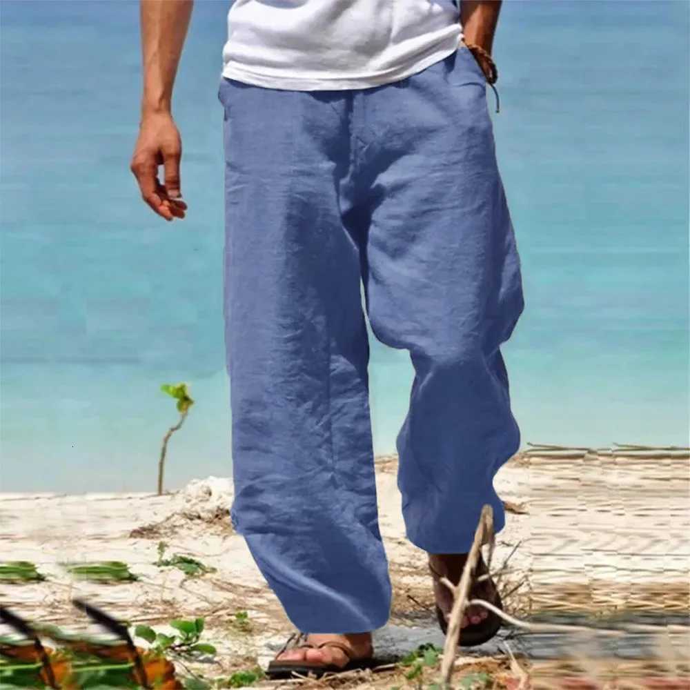 Mens Linen Cotton Pants Straight Leg Breathable Lightweight Beach Style Cozy Trousers Casual Spring Summer Pants W250826