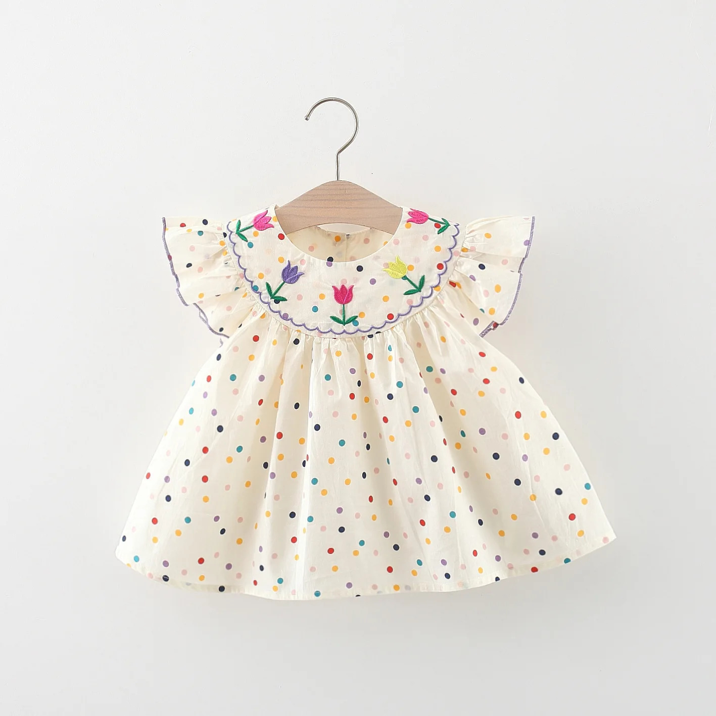 Cotton Baby Dress Flower Embroidery Comfortable Colorful Polka Dot Printed 250825