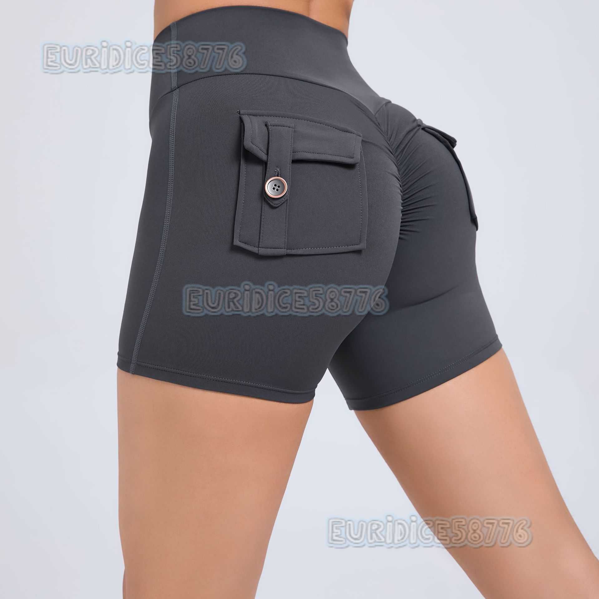 Peach Hip Cargo Tight Shorts Women High Waist Elastic Hip Lift Button Yoga Pants Quick Dry Running Fitness Pants 8019 H250825