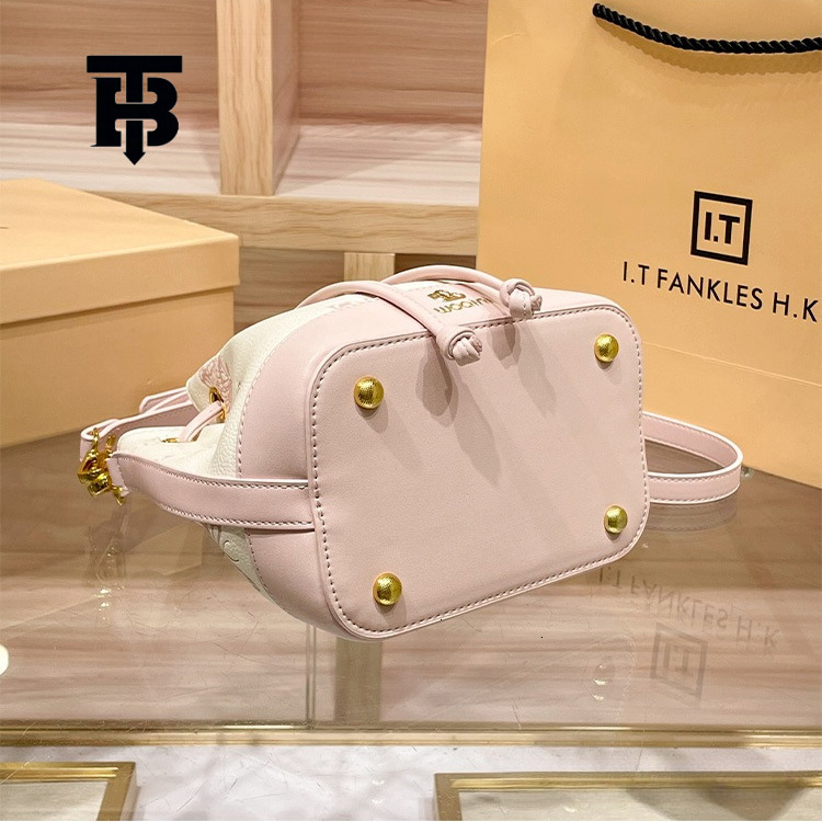 TB BHULAMTE Designer Luxury Original Cowhide Women's Handbag Butterfly Embossed Drawstring Bucket Large Capacity Fashionable Single Shoulder Cros