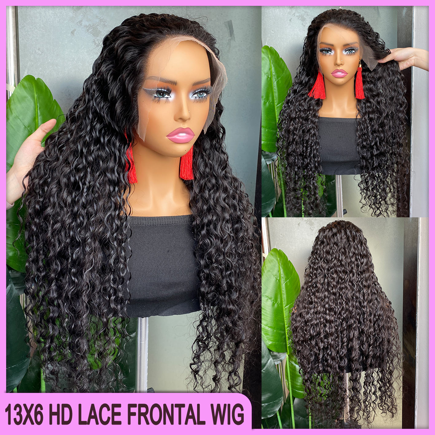 Grade 12A Peruvian Indian Brazilian Natural Black Deep Wave 13x6 HD Lace Frontal Wig 10-40 Inch 100% Raw Virgin Remy Human Hair
