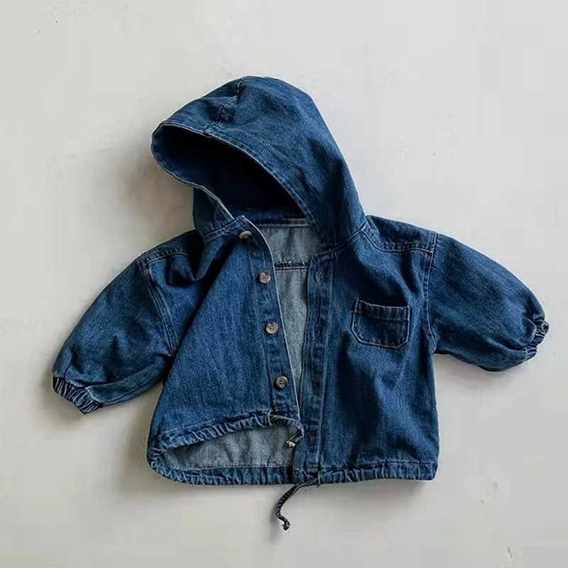 WT212033 Korean Sle Baby Spring Autumn Hooded Denim Corduroy Casual Jacket New Arrival Fashionable Open Cardigan for Kids Z250826