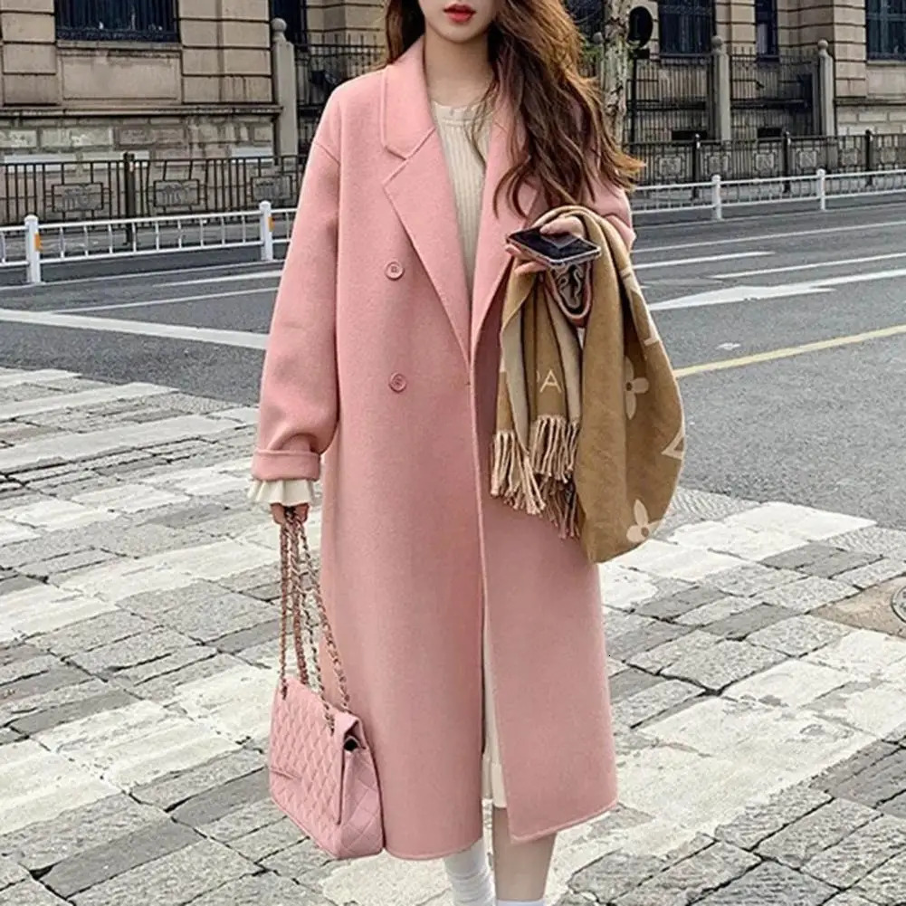 Women Woolen Coat DoubleBreasted Autumn Winter Fashion Loose Long Trench Retro Female Overcoat Ladies Windbreak 250825