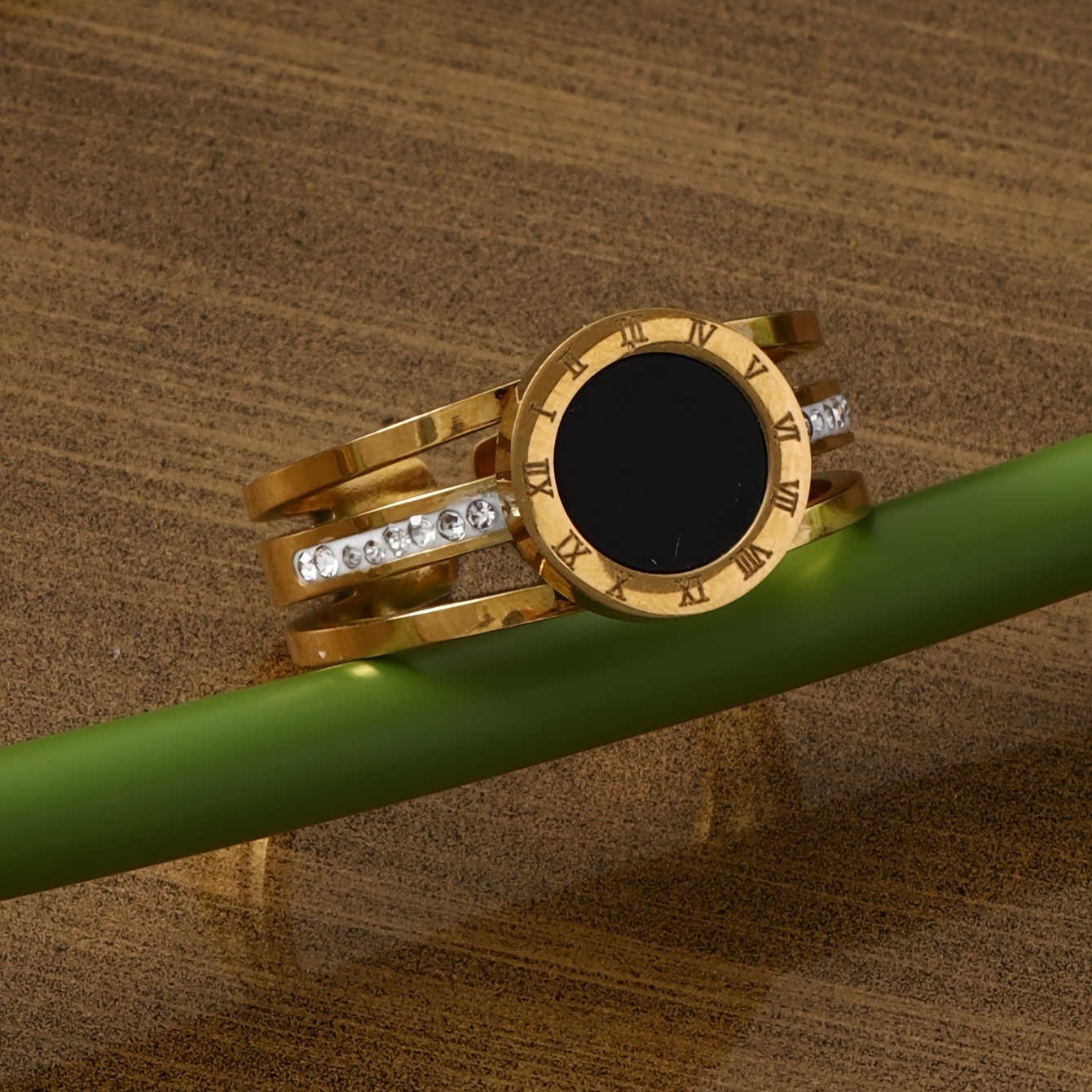 1 Piece Fashion Simple Open Geometric Stainless Steel Women's Accessories New Trend Round Roman Numeral Rhinestone Gold Ring Daily Party Prom Vac