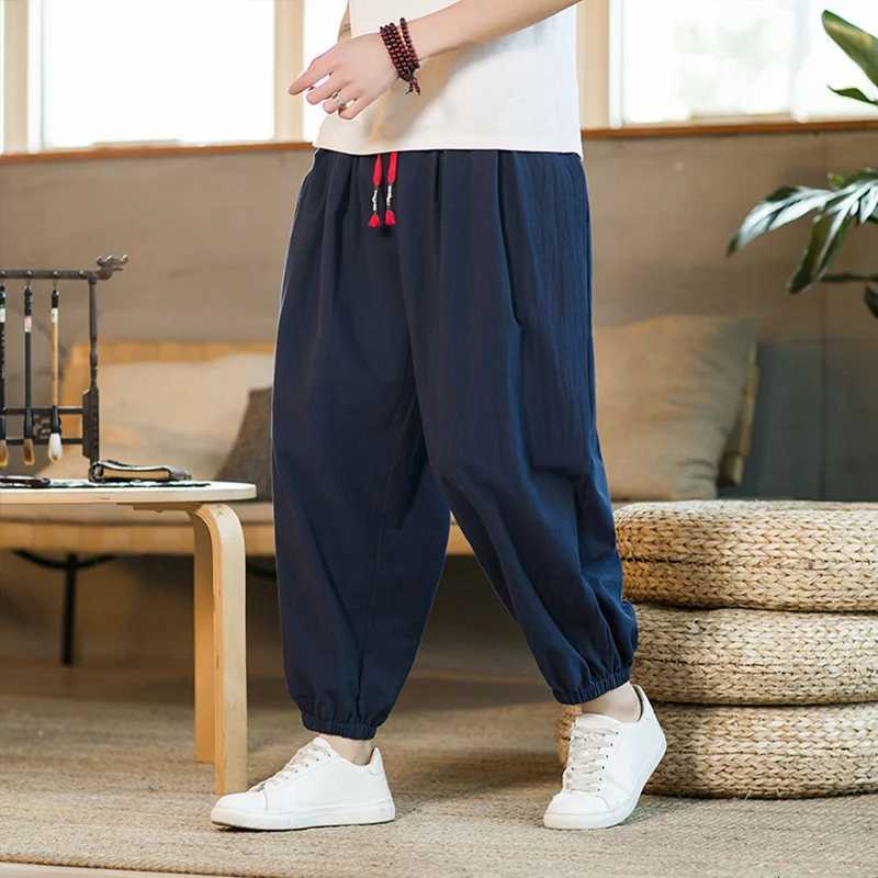 2024 M5XL Spring and Autumn New Mens Cotton and Hemp Pants Loose Drawstring Lantern Pants Harem Pants Japanese Casual Pants W250826